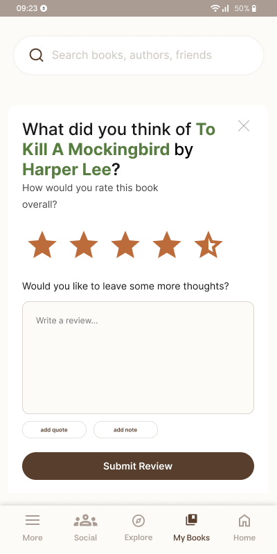 Goodreads Redesign — Review — half stars, quotes, notes