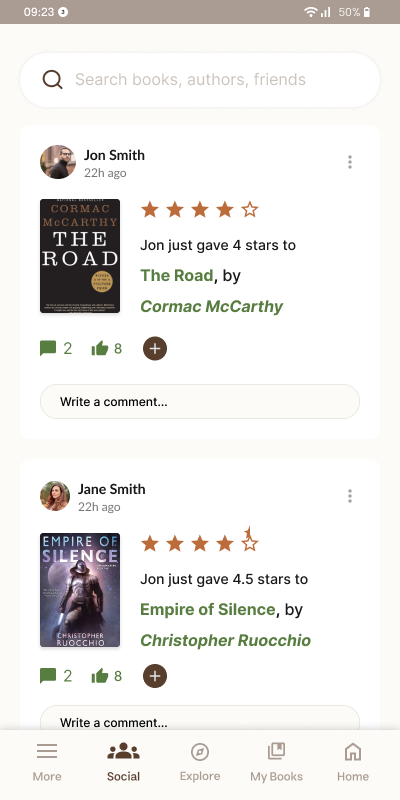 Goodreads Redesign — Social — like and comment inline